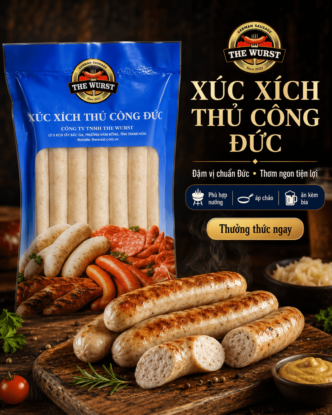 Xúc xích Wiener hun khói gỗ sồi The Wurst - Đồ nhắm bia Đức hảo hạng số một